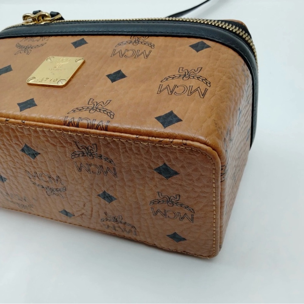 MCM Visetos Rockstar Vanity Case 2way Bag w/cognac coated canvas &black leather - Picture 8 of 15